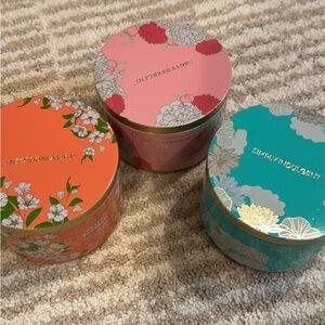 Floral Scented Candle Set - Pink, Orange, Teal